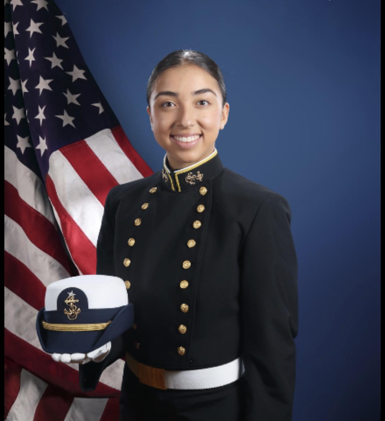 Bella Samaniego in Coast Guard Academy full dress uniform